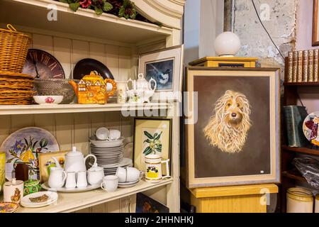Various bargains on display at weekend market Glasgow. Stock Photo