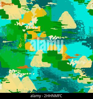 Bright blue with green seamless pattern in flat style for fabric, textile, cover, packaging.Vector illustration , abstract style, brush strokes, banne Stock Vector