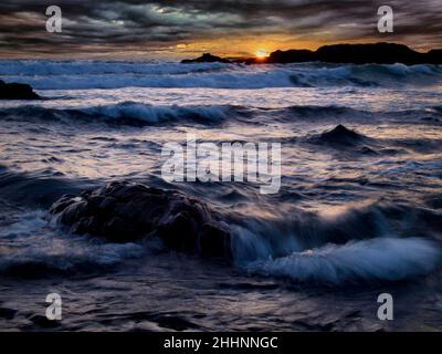 Cornish coast at sunset Stock Photo