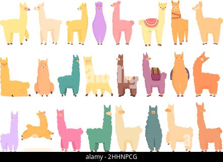 Lama icons set cartoon vector. Animal alpaca. Bolivia hoof Stock Vector