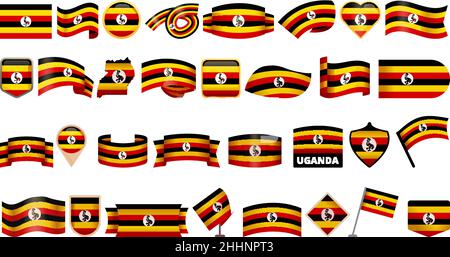 Uganda icons set cartoon vector. Flag kampala. Africa country Stock Vector