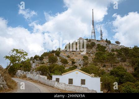 Mount Pantokrator in Corfu with radio antenna Kerkyra, Greece, Ionian Islands, Europe Stock Photo