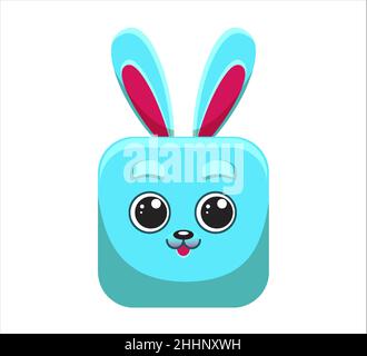 Cute hare, rabbit, animal square faces, mask, icon logo Vector illustrationcartoon style Stock Vector