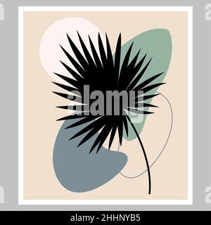 Botanical composition. Drawing lines of tropical foliage with an abstract shape. Abstract design for printing, cover art, wallpaper. Stock Vector