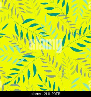 Silhouettes of leaves on a yellow background. Stock Vector