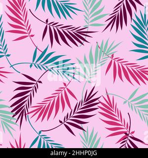 Palm leaves are pink, purple and blue. Stock Vector