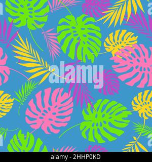 Bright silhouettes of leaves on a blue background. Stock Vector
