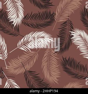 Seamless pattern of tropical or forest leaves, on an isolated brown background. Stock Vector
