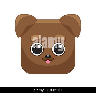 Funny brown dog, puppy, animal square faces, mask, icon, logo Vector illustration cartoon style Stock Vector