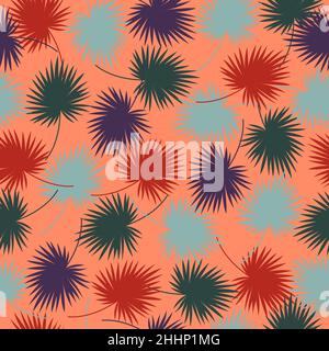 Seamless pattern of palm leaves. Silhouette of leaves of different colors. Stock Vector