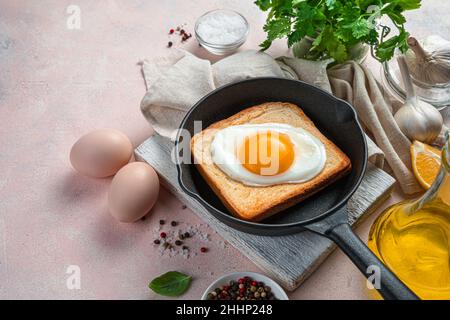 Fresh breakfast with scrambled eggs and toast. Stock Photo