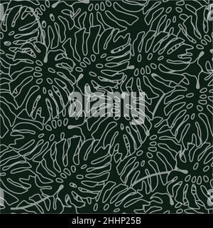 Silhouette of monstera leaves on a black background. Stock Vector