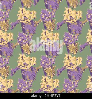 Vector seamless pattern with iris beautiful flowers. Colorful design. Stock Vector