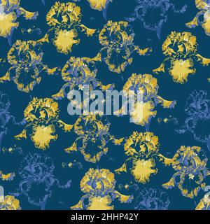 Vector seamless pattern with irises. Beautiful design with hand drawn flowers. Stock Vector