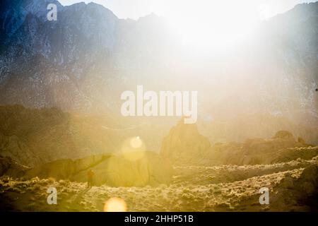 Hiker in Alabama Hills, California Stock Photo