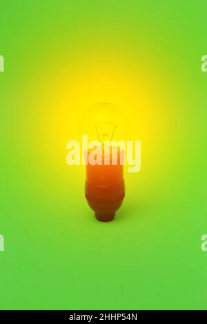 Light bulb on green background, lighting concept in life Stock Photo