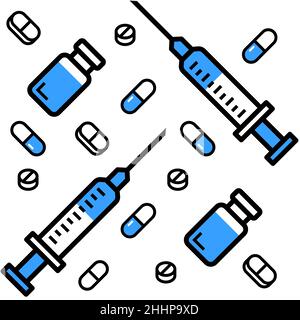 Syringe and vial, pills vitamins seamless pattern Stock Vector