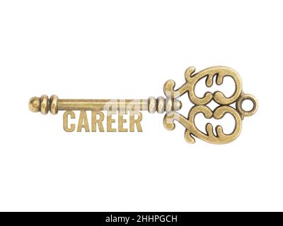 Bronze vintage antique keys with word Career isolated on white background. Concept chance and ability Stock Photo