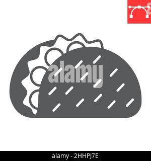 Taco glyph icon, junk food and mexican fast food, taco vector icon, vector graphics, editable stroke solid sign, eps 10. Stock Vector