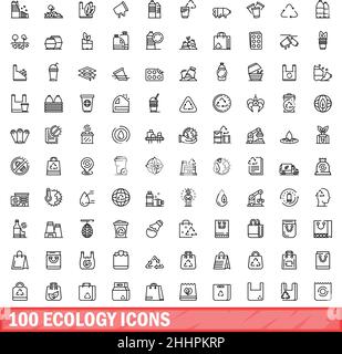 100 ecology icons set. Outline illustration of 100 ecology icons vector set isolated on white background Stock Vector