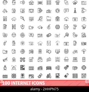 100 internet icons set. Outline illustration of 100 internet icons vector set isolated on white background Stock Vector