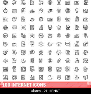 100 internet icons set. Outline illustration of 100 internet icons vector set isolated on white background Stock Vector