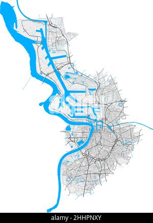 Antwerp, Antwerp, Belgium high resolution vector map with city boundaries and editable paths. White outlines for main roads. Many detailed paths. Blue Stock Vector