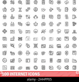 100 internet icons set. Outline illustration of 100 internet icons vector set isolated on white background Stock Vector