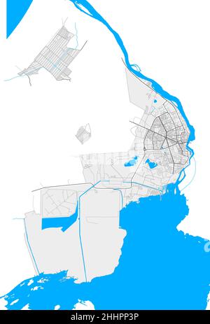 Narva, Ida-Viru, Estonia high resolution vector map with city boundaries and editable paths. White outlines for main roads. Many detailed paths. Blue Stock Vector