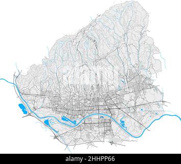 Zagreb, Zagreb, Croatia high resolution vector map with city boundaries and editable paths. White outlines for main roads. Many detailed paths. Blue s Stock Vector