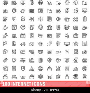 100 internet icons set. Outline illustration of 100 internet icons vector set isolated on white background Stock Vector