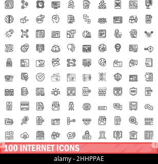 100 internet icons set. Outline illustration of 100 internet icons vector set isolated on white background Stock Vector