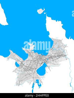 Tallinn, Harju, Estonia high resolution vector map with city boundaries and editable paths. White outlines for main roads. Many detailed paths. Blue s Stock Vector