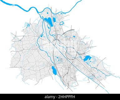 Mechelen, Antwerp, Belgium high resolution vector map with city boundaries and editable paths. White outlines for main roads. Many detailed paths. Blu Stock Vector