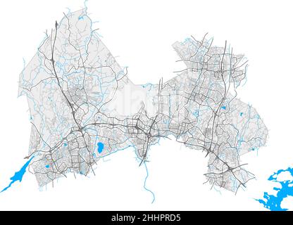 Vantaa, Helsinki, Finland high resolution vector map with city boundaries and editable paths. White outlines for main roads. Many detailed paths. Blue Stock Vector