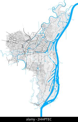 Strasbourg, Bas-Rhin, France high resolution vector map with city boundaries and editable paths. White outlines for main roads. Many detailed paths. B Stock Vector