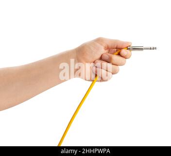 instrumental cable in hand path isolated on white Stock Photo