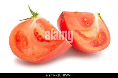sliced pink tomato path isolated on white Stock Photo