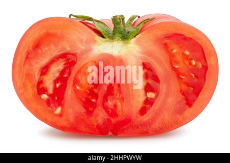 sliced pink tomato path isolated on white Stock Photo