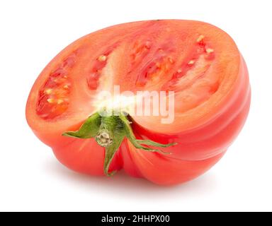 sliced pink tomato path isolated on white Stock Photo