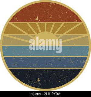 round retro sunset logo, grungy sunset vector illustration Stock Vector