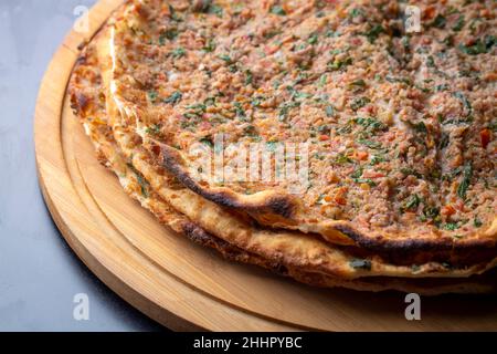 Turkish foods; Turkish pizza -Lahmacun Stock Photo