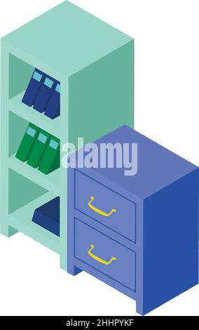 Office cabinet icon isometric vector. Cabinet with shelve and closed locker icon. Office furniture, equipment, interior Stock Vector