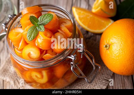 From traditional Turkish cuisine; Orange peel jam (Turkish name; Portakal kabugu receli) Stock Photo