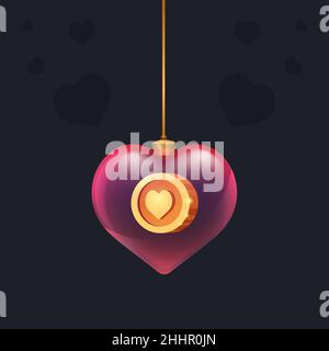 Red glass heart with a 3D game Stock Vector