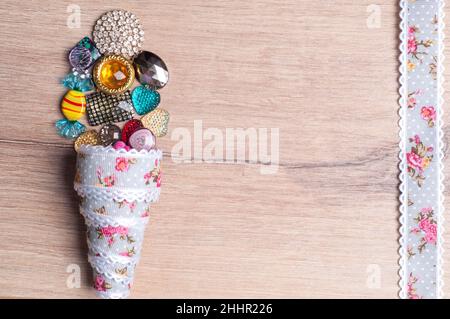 ribbon for hand made on wooden background Stock Photo