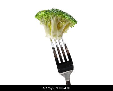 fork with broccoli floret isolated on white background Stock Photo