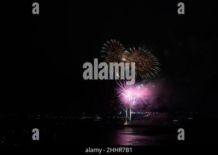 Night view at the 2021 British firework championships held at Plymouth, Devon Stock Photo