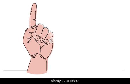 Attention hand gesture. Arm pointing direction with forefinger. One continuous line art drawing vector illustration of hand gesture Stock Vector