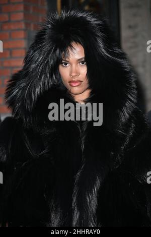 Tina Kunakey arriving at the Alexandre Vauthier show during Paris